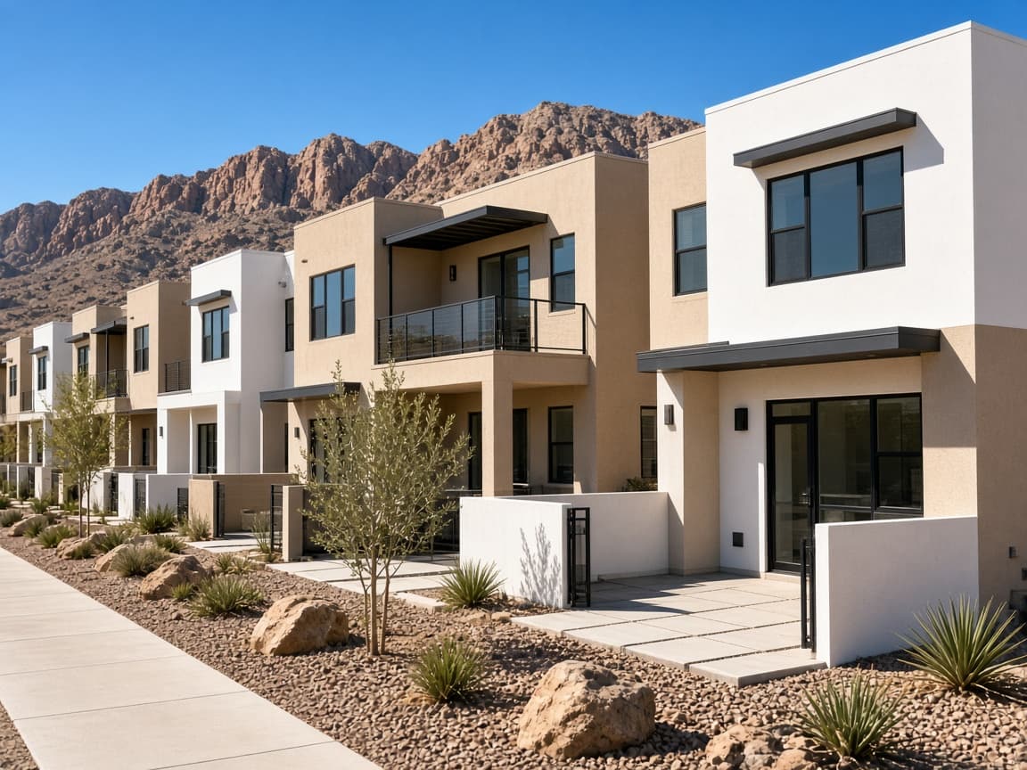 Attached townhomes at Grand Park Village in West Summerlin